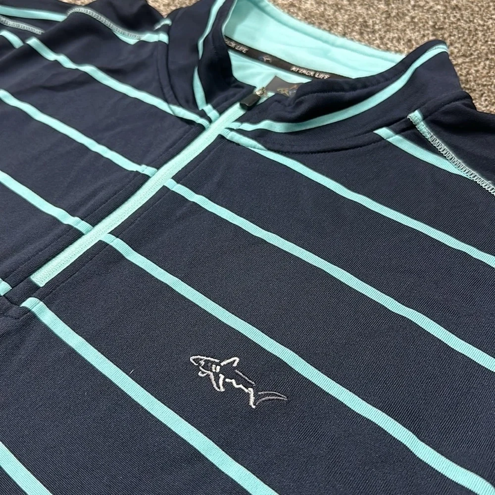 Greg Norman Tasso Elba navy and teal pullover 1/4 zip warm up golf shirt large